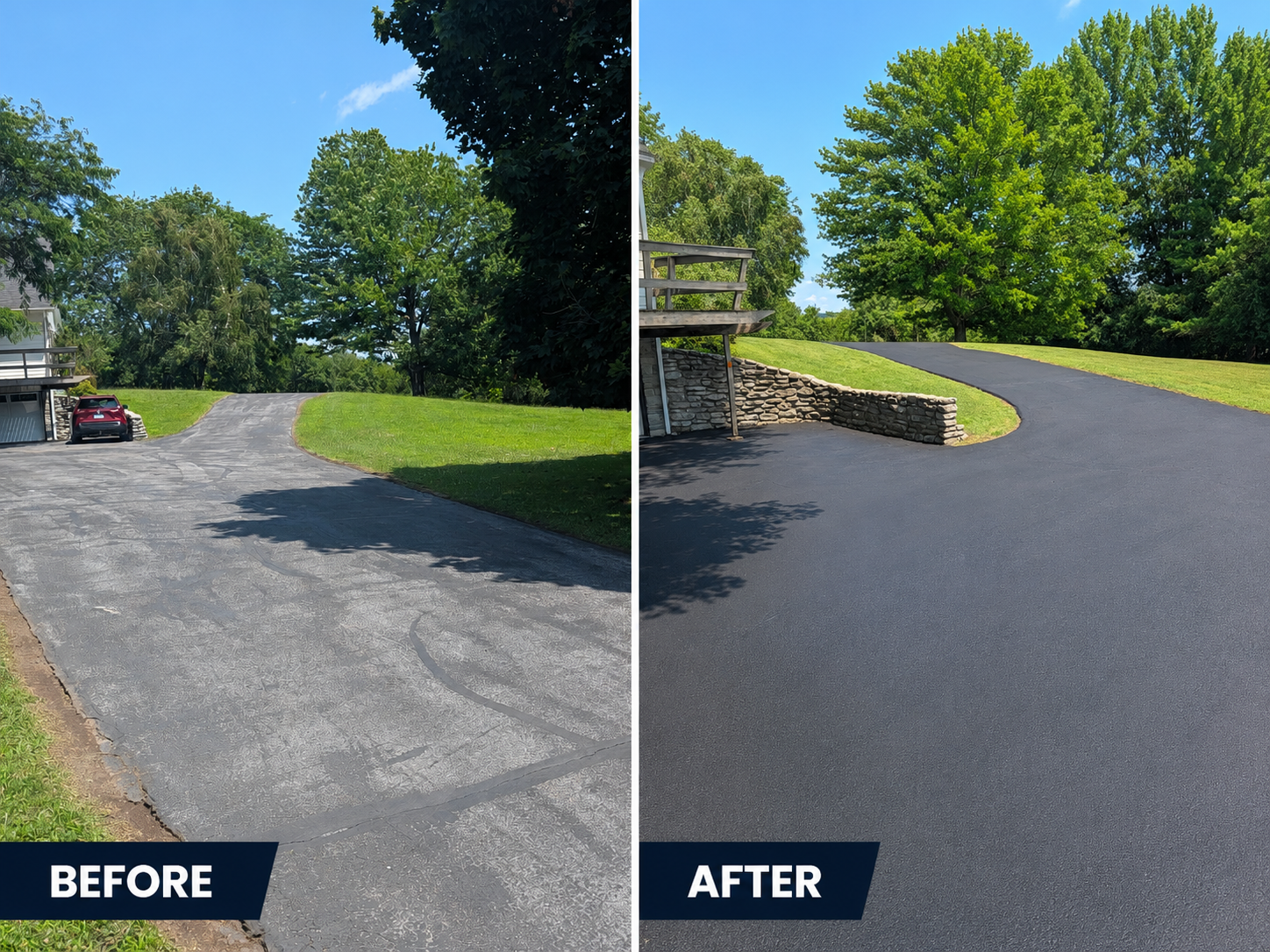 Driveway before and after professional seal coating